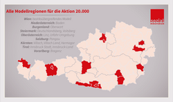 Auf dem Bild sehen Sie die Österreich-Landkarte mit den Modellregionen der Aktion 20.000