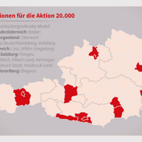 Auf dem Bild sehen Sie die Österreich-Landkarte mit den Modellregionen der Aktion 20.000